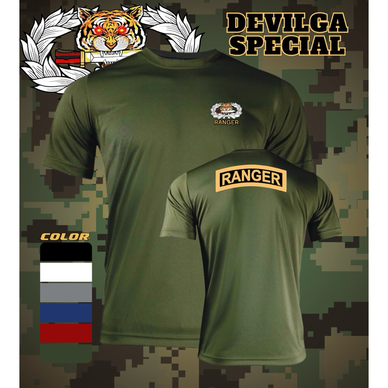 เสื้อยืดคอกลม จู่โจม RANGER แห่งกองทัพบก ผ้าไมโคร ซับใน ระบายอากาศดี