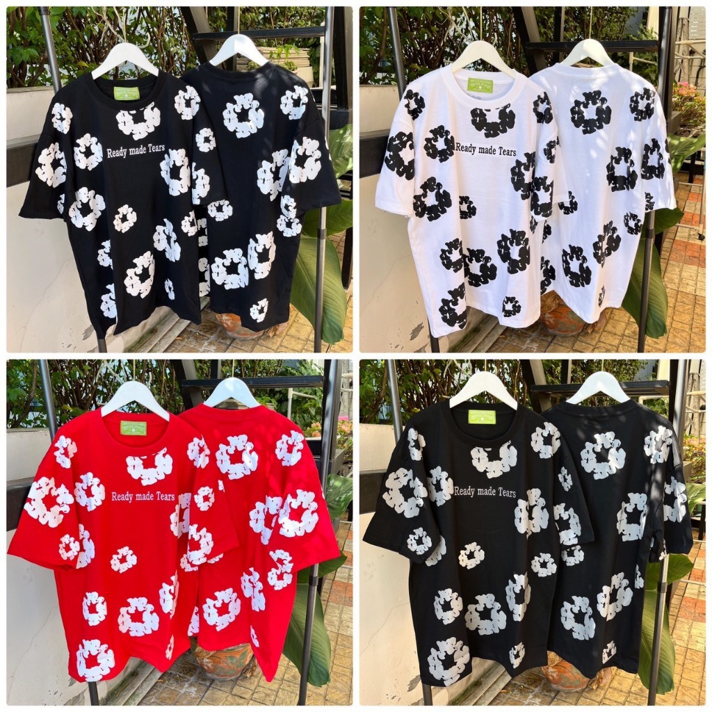เสื้อยืด style เกาหลี งาน Oversize สกรีนลายดอกไม้ แฟชั่นงานฮิตเป็นกระแส