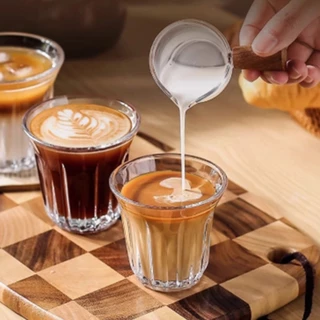 พร้อมจัดส่ง｜ ถ้วยกาแฟ อิตาเลี่ยนเอสเปรสโซสกัดแก้วลาเต้ถ้วยออสเตรเลียสีขาวอารมณ์ทนความร้อนถ้วยแก้ว glass
