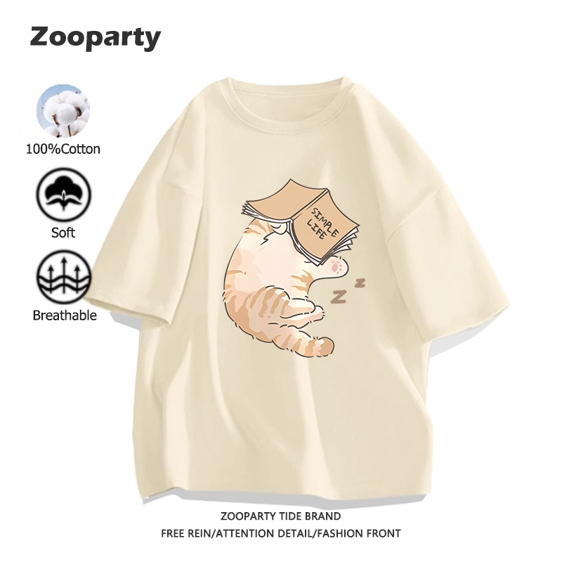 เสื้อยืด 2025ใหม่ ฤดูร้อน 100% cotton พิมพ์แมวน่ารัก เสื้อยืดสตรี มี 9 สี oversize S-3XL (ส่งเร็ว จัดส่งจากไทย)