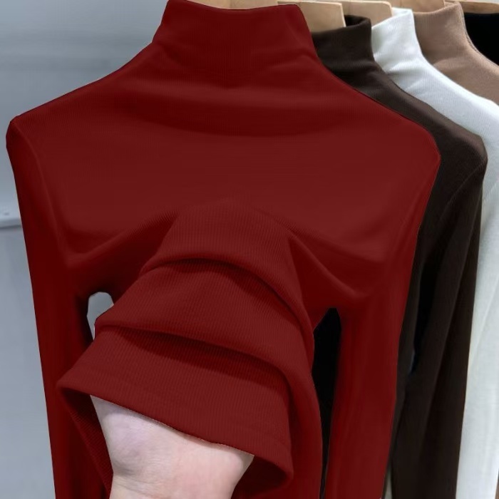 001 เสื้อแขนยาว 6สี3ไซส์ คอสูง เสื้อตัวในกำมะหยี่สองด้านที่อบอุ่น สำหลัผู้หญิง เสื้อยืดกันหนาว