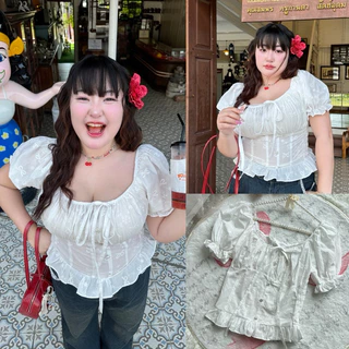 ✅สีใหม่เข้าเพิ่ม พร้อมส่งค่า/WP/ เสื้อสาวอวบ แขนตุ๊กตา ผ้าลายโบว์ กระดุมมุกดอกไม้ #ใส่ได้2แบบ เสื้อผ้าไซส์ใหญ่ พลัสไซส์