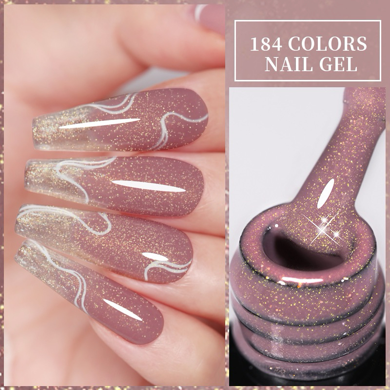 สีทาเล็บชมพูประกายทอง ขวดเล็ก แบรนด์ดัง สีเข้มชัดติดทนนาน เม็ดสีละเอียด￼