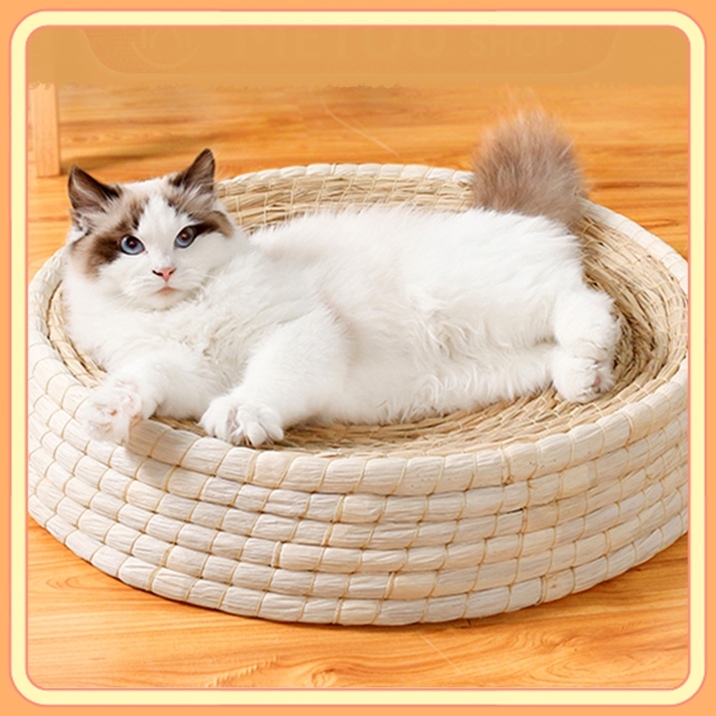 petsecret เบาะนอนแมว ที่นอนแมวสาน การทอฟาง ซัก ได้ รังสัตว์เลี้ยง สไตล์มินิมอล สไตล์ญี่ปุ่น