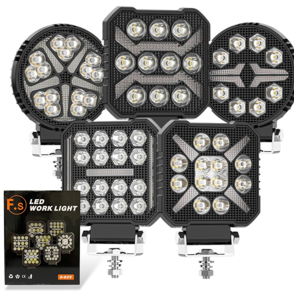 (1ชิ้น) ไฟสปอร์ตไลท์ รุ่นใหม่ FS LED WORK LIGHT (ขาว+เหลือง) รถยนต์/ มอเตอร์ไซค์ 9V-60V