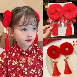 🇹🇭 พร้อมส่ง🇹🇭 ยางมัดผม ตรุษจีน อั่งเปา ปีใหม่ จีน ไทย โบว์แดง ยางมัดผมแดง (1 คู่/2ชิ้น)