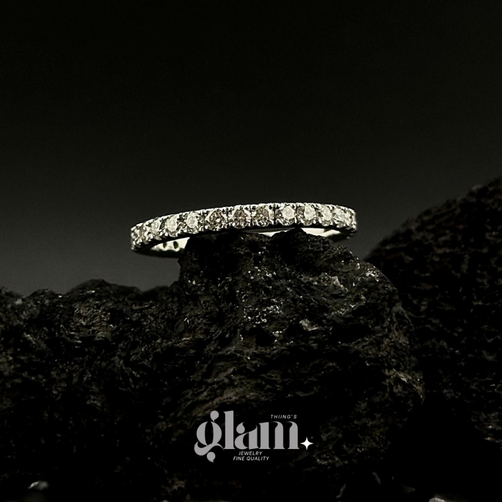 S1-12 *ส่งจากไทยภายใน 3 วัน* แหวนแถวครึ่งนิ้ว เงินแท้ 925 ชุบทองคำขาว เพชร Moissanite (โมอีส)