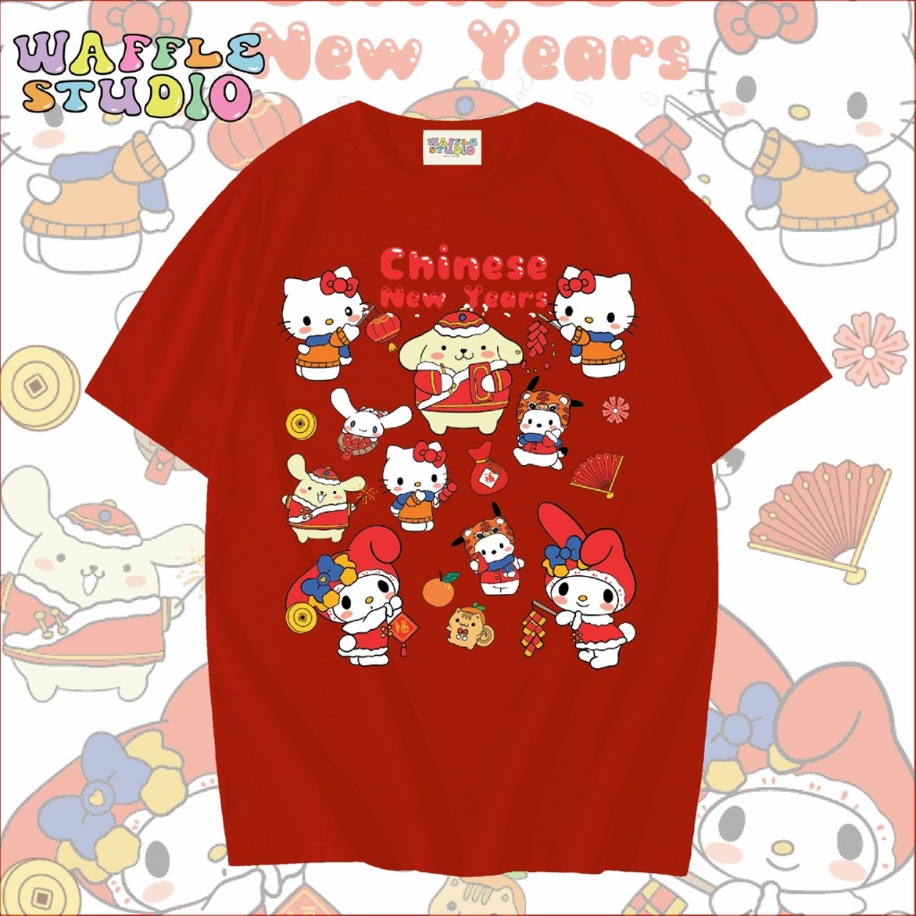 [ ส่งฟรี 🔥 ] WS1185 เสื้อยืดโอเวอร์ไซส์ เสื้อตรุษจีน ผ้าคอตตอน 100% เสื้อสีแดง ตรุษจีน คิตตี้ Kitty 