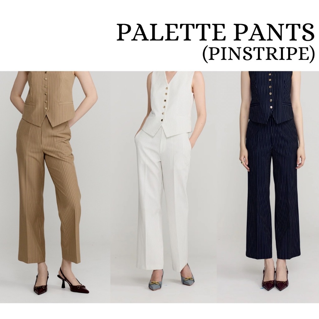 MAVE กางเกง รุ่น Palette pants สี White pinstripe,Golden brown pinstripe,Dark navy pinstripe