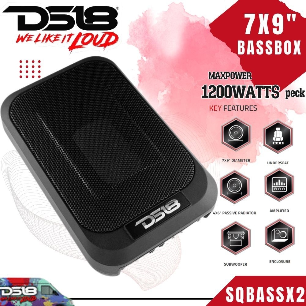 Subwoofer 7x9" DS18 SQBASSX2 ตู้ลำโพงซับเบส Subbox เบสบ็อกซ์ ซับใต้เบาะ 13 นิ้ว แอมป์ขยายเสียงในตัว