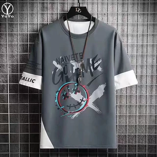 YOYO ชุดแฟชั่นชายเสื้อยืดแขนสั้น + กางเกงขาสั้น ผ้าแห้งเร็วหลวมชุดกีฬาและชุดพักผ่อน รุ่น2803