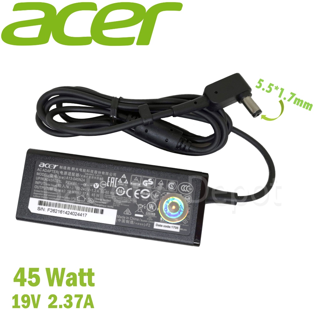 Acer Adapter ของแท้ Aspire 3 A315-21, A315-42, A315-51, A315-53, A315-56, A315-54K 45W 5.5 สายชาร์จ 