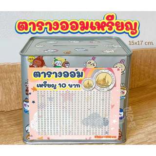 กระปุกออมสินปี๊บแถมฟรีตารางออมเหรียญ 1-5-10 +สติกเกอร์ตกแต่ง ปี๊บออมสิน กันน้ำ ไม่ขึ้นรา พ่นสีกันสนิม ขนาด 15 CM, 23 CM