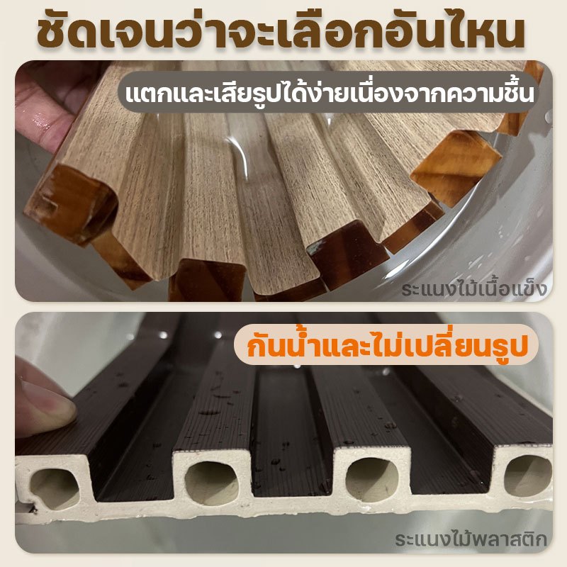 แข็งกว่าไม้เนื้อแข็ง ระแนงไม้เทียมWPC ยาว1m/2m/3m ตกแต่งผนัง ปกป้องผนัง ระแนง ลายไม้ ผนังพื้นหลัง ไม้ระแนง ติดผนัง