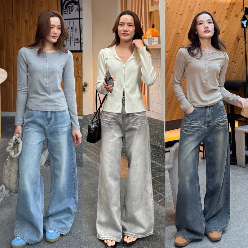 Stormy Jeans กางเกงยีนส์ขากระบอกใหญ่ ยีนส์ไม่ยืด