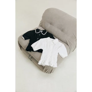 (เสื้อดีเทล Pleat Shirt)🧵 Womenแขนย่น จั๊มเอว สีขาว และดำ ไซส์ Freesize จาก Panchitar.official