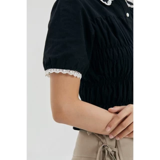 (เสื้อดีเทล Pleat Shirt)🧵 Womenแขนย่น จั๊มเอว สีขาว และดำ ไซส์ Freesize จาก Panchitar.official