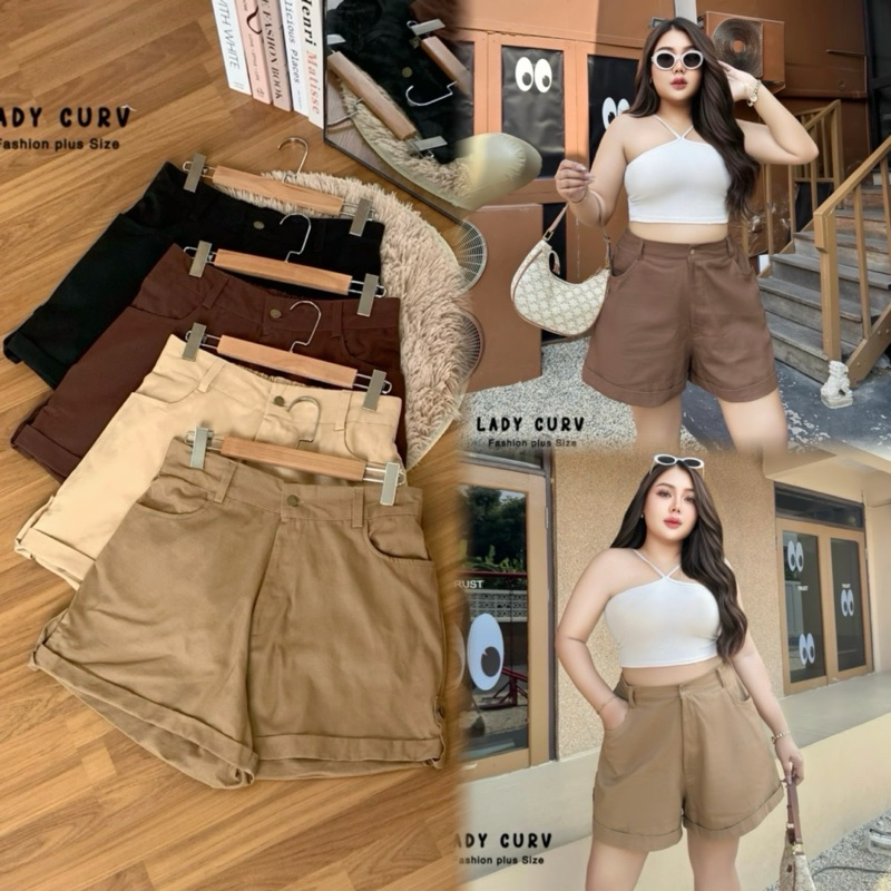 #กางเกงขาสั้นเอวสูงปลายขาเบิ้ลผ้ายียส์คัตตอล#กางเกงสาวอวบอ้วน#สาวพลัสไซส์