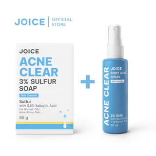 [DUO Set] JOICE Acne Clear - 3% Sulfur Soap 85g. + Body Acne Spray 50ml เซตสบู่และสเปรย์สิวผิวกาย หลัง อก ก้น