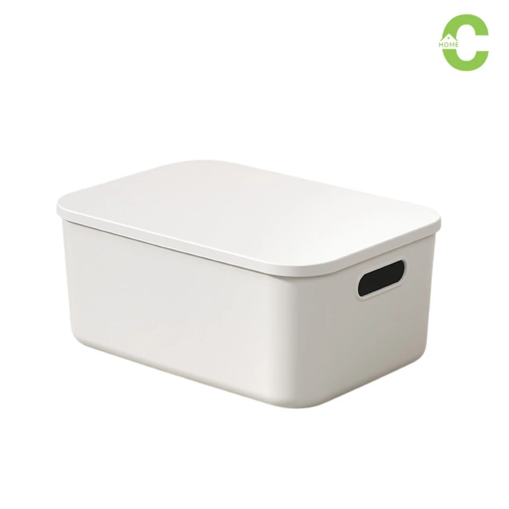 HOMEC กล่องเก็บของ พร้อมฝาปิด กล่องเก็บของพร้อมฝา Storage box พร้อมฝาปิด มีทีจับ น้ำหนักเบา พลาสติกแข็งแรง วางซ้อนกันได้