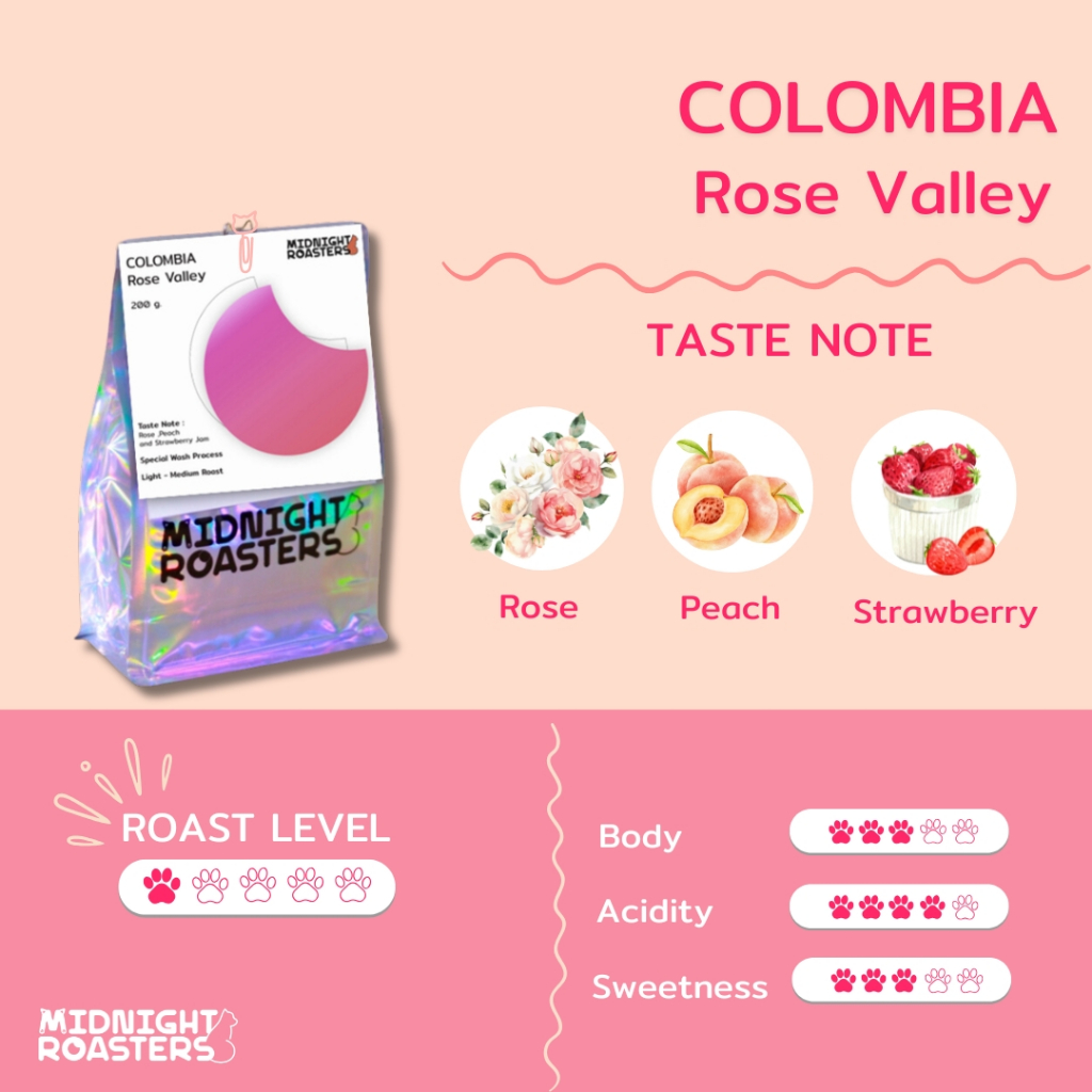 เมล็ดกาแฟคั่ว : Colombia Rose Valley