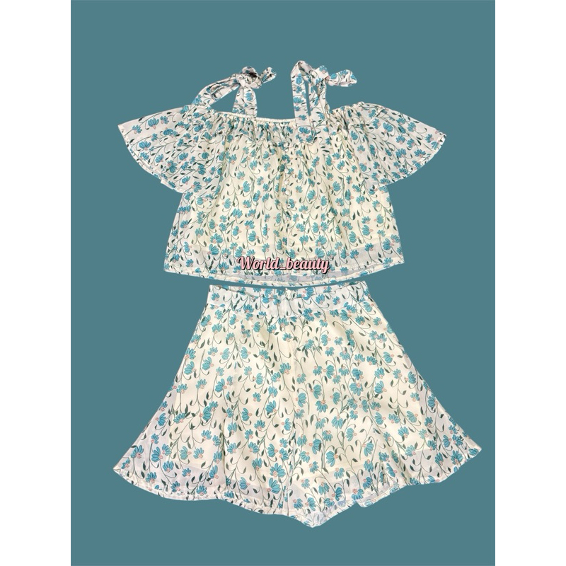 ชุดเซ็ทกางเกงขาสั้น 2ชิ้น ผ้าชีฟอง งานป้าย TwinShop (มือ2)