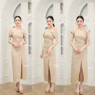 ชุดไปงาน ชุดเดรสใส่ออกงาน เดรสเปิดไหล่ออกงาน ผู้หญิง เสื้อผ้า G114 s m l xl 2xl
