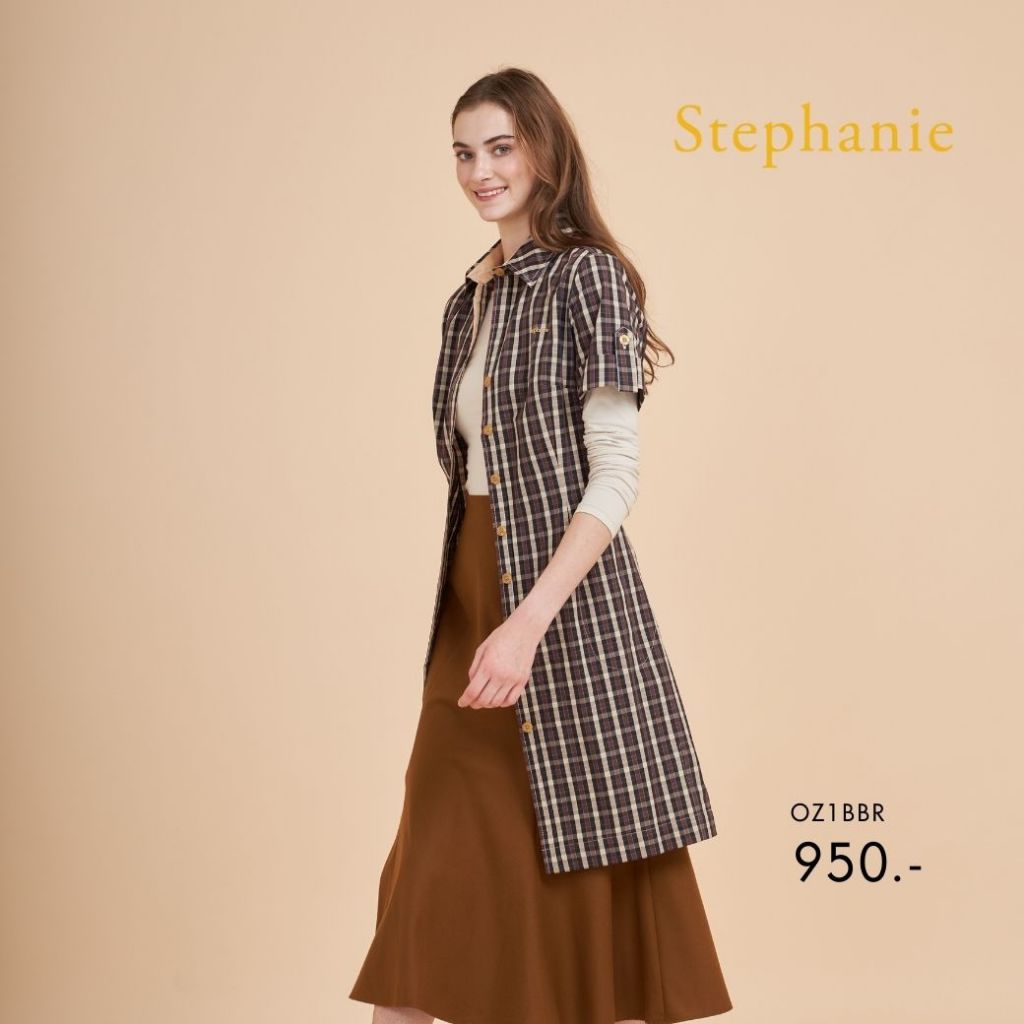 Stephanie  ชุดเดรสเชิ๊ต DressA-Line ทรงเอสีน้ำตาล OZ1BBR