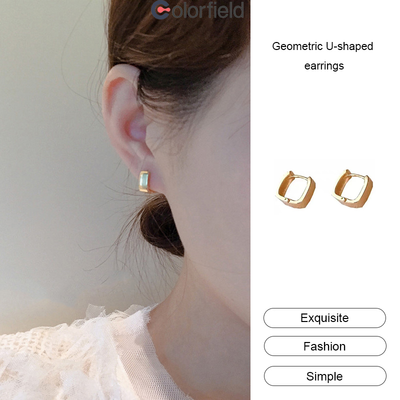 Colorfield คู่ของ S925 เข็มเงินเวอร์ชั่นเกาหลีเรขาคณิตต่างหูรูปตัว U เรียบง่าย Classy ต่างหูต่างหูหญิง สไตล์ย้อนยุค