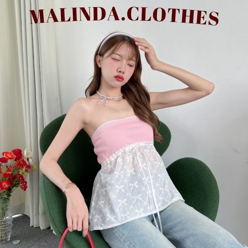 MALINDA​ เสื้อเกาะอก ผ้าปักฉลุลูกไม้ชายระบาย ⸝⋆ พร้อมส่ง