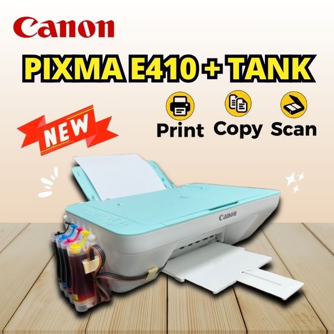 ปริ้นเตอร์อิงค์เจ็ท Canon PIXMA E410+TANK (สีเขียวมิ้นท์) ( Print /Scan/Copy)  พร้อมติดตั้งแทงค์