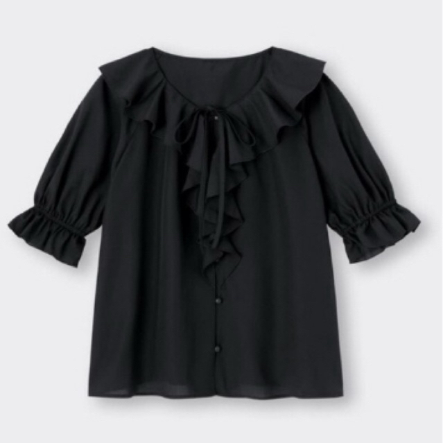 [GU] Ruffle V-neck blouse (half sleeve)
