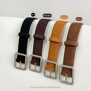 (ส่งจากไทย) Suede Silver เข็มขัดหนังกลับ หัวเหลี่ยมเงิน งานพรีเมียม (เอว24-32นิ้ว)
