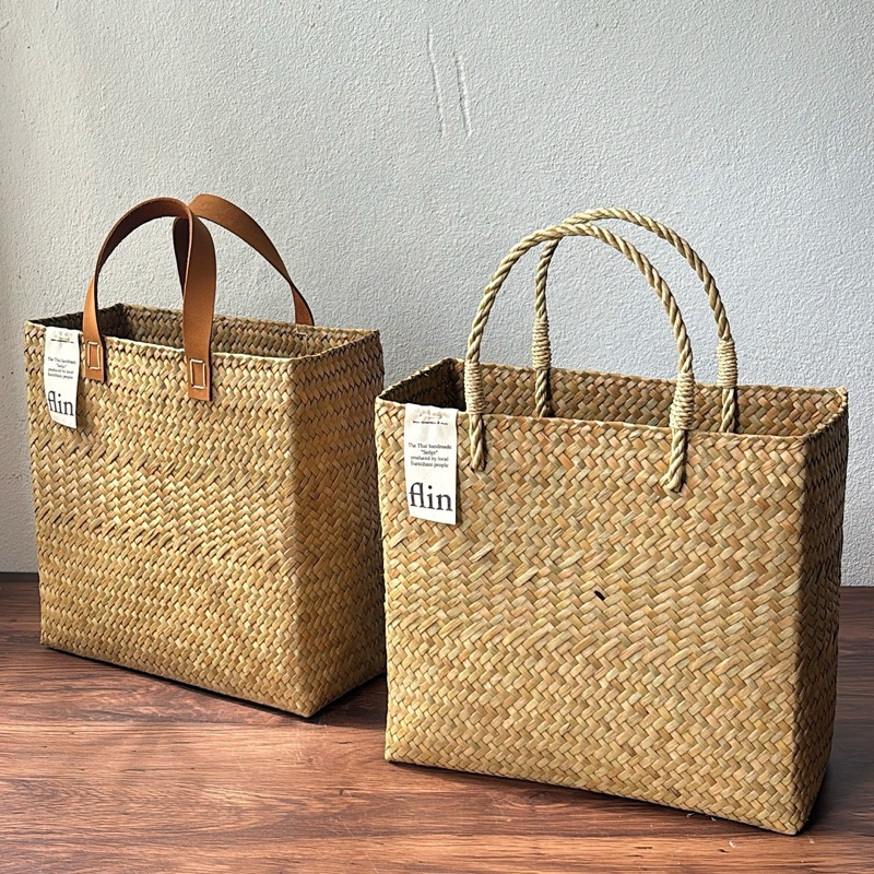 FLIN - Pumpkin Basket กระเป๋าสานหูหนังสั้นจากกระจูดทรงเหลี่ยม