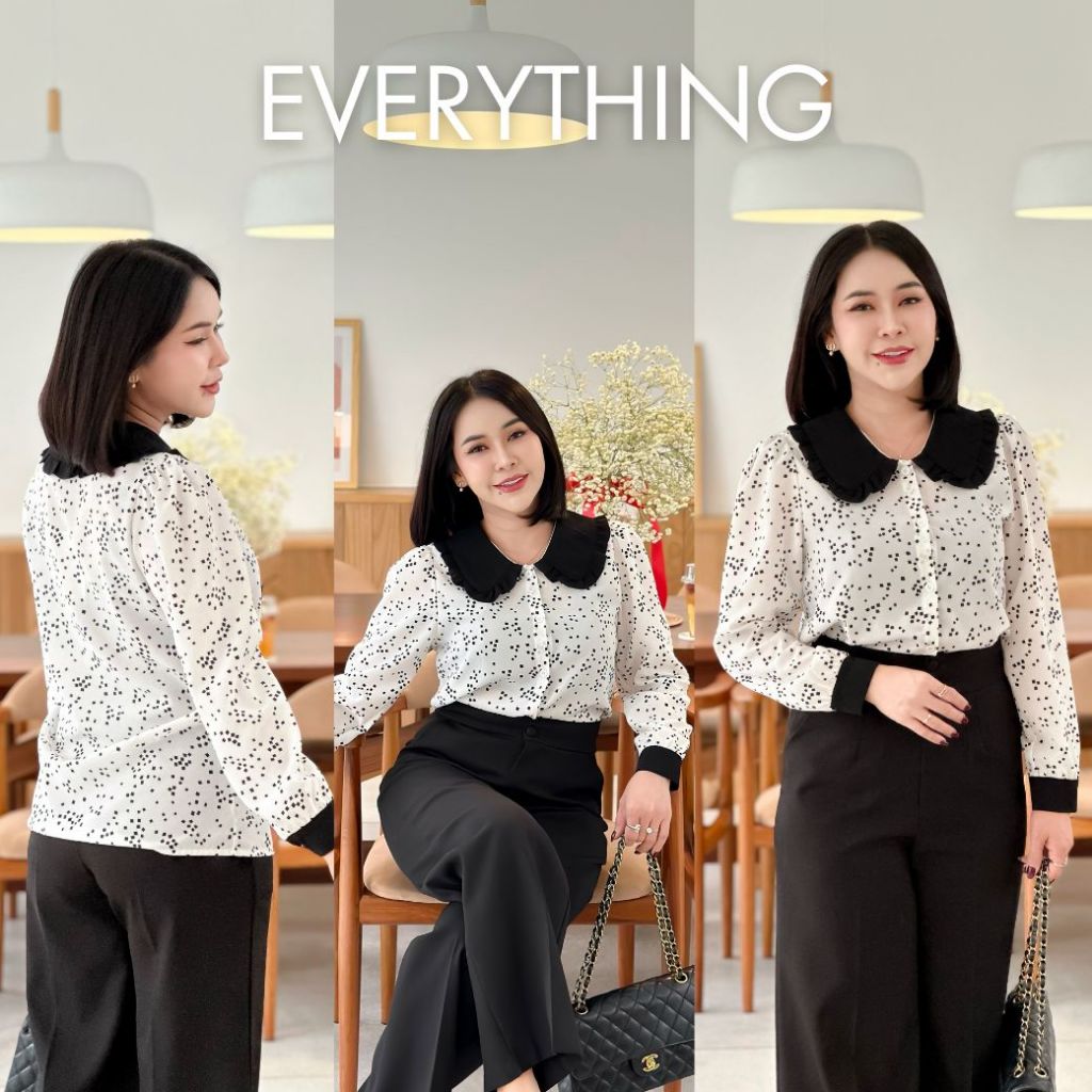 Everything2019 เสื้อทำงานผู้หญิงคอปกบัว แขนยาว ทรงสวยใส่สบาย ผ้าไม่ร้อน (6216)
