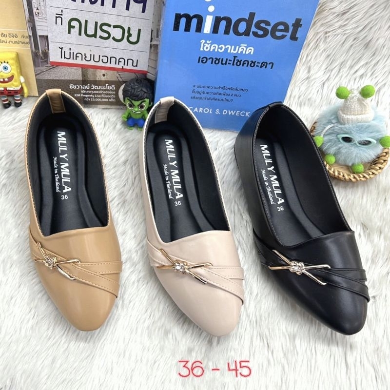 รองเท้าคัทชู #ไซส์.36 – 45 #หัวเรียว #ส้นแบน ตกแต่งด้วยอะไหล่ทองด้านหน้า…พร้อมส่ง✅