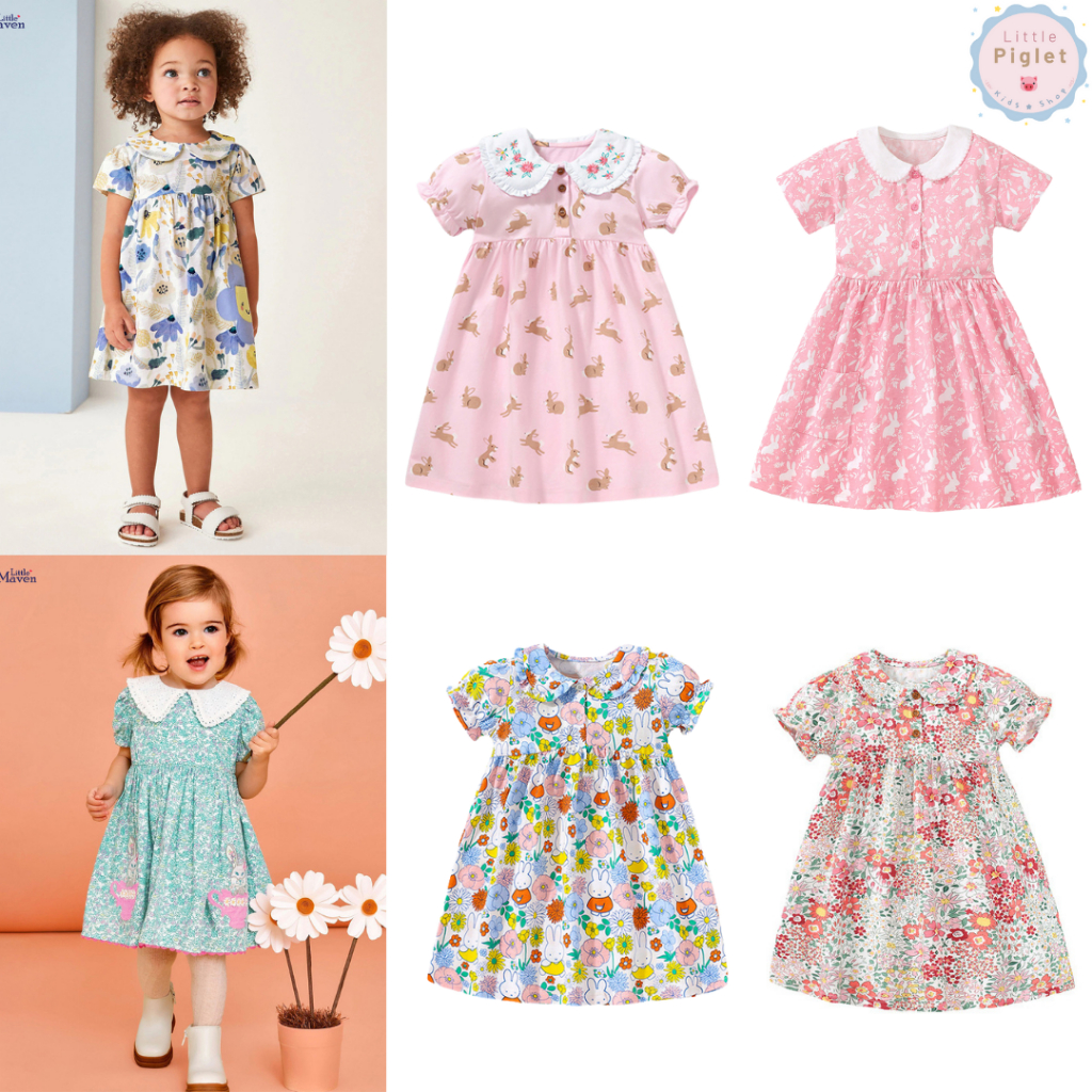 Little Piglet พร้อมส่ง ชุดเดรส เด็กหญิง ชุดกระโปรง Dress แขนสั้น เด็กผู้หญิง น่ารัก