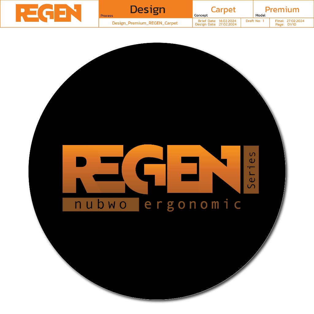 [สินค้าพรีเมียม] พรม Regen สีดำ ตัวอีกษรสีส้ม  ดีไซน์เรียบง่าย แต่งห้องสวยงาม