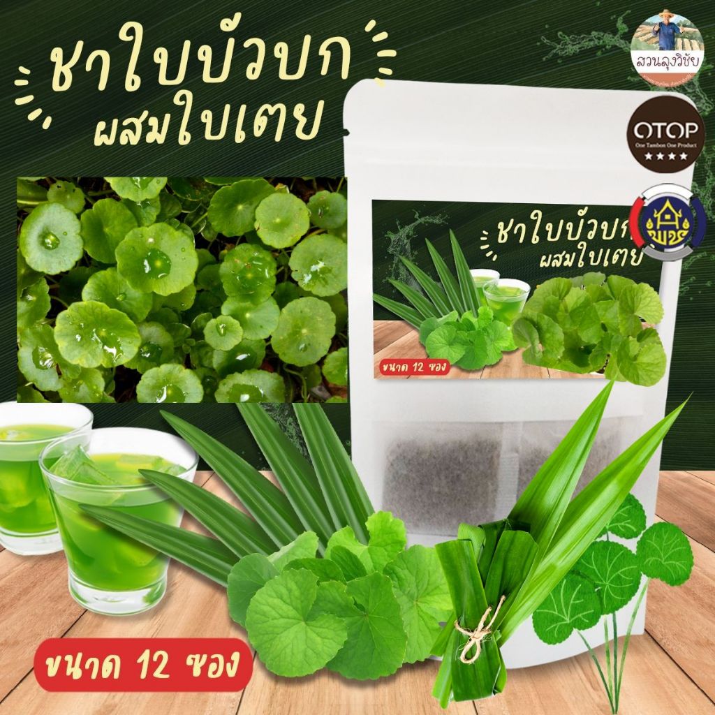 ชาใบบัวบก ผสมใบเตยหอม พร้อมออกกำกับภาษีได้คะ สินค้าดีจาก OTOP ส่งไว ขนาด 12 ซองชา