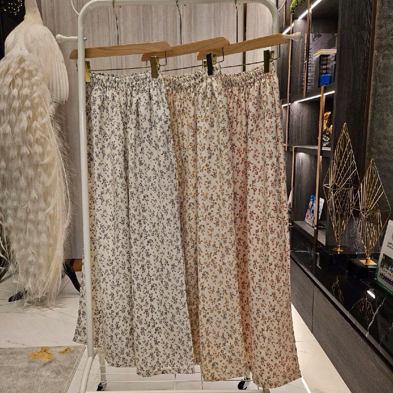 กางเกงขายาว ผ้าพริ้วพิมพ์ลาย free size Ls 005