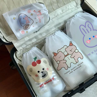 ถุงพลาสจัดระเบียบกระเป๋าแบบเชือกรูด ใส่เสื้อผ้า รองเท้า