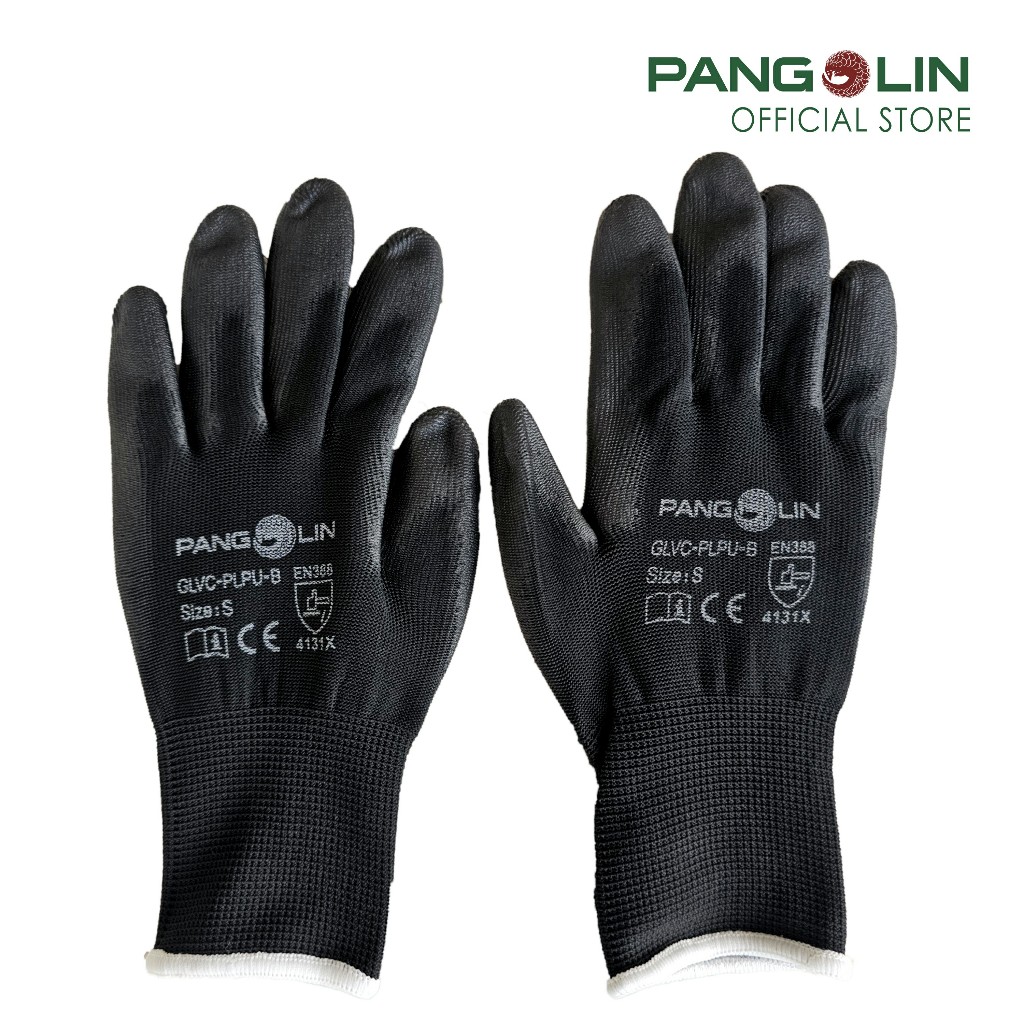 PANGOLIN (แพงโกลิน) ถุงมือโพลีเอสเตอร์เคลือบ PU สีดำ รุ่น GLVC-PLPU-B