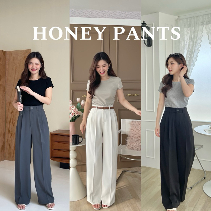 HONEY PANTS(F04)กางเกงผ้าขายาว ขากระบอกใหญ่