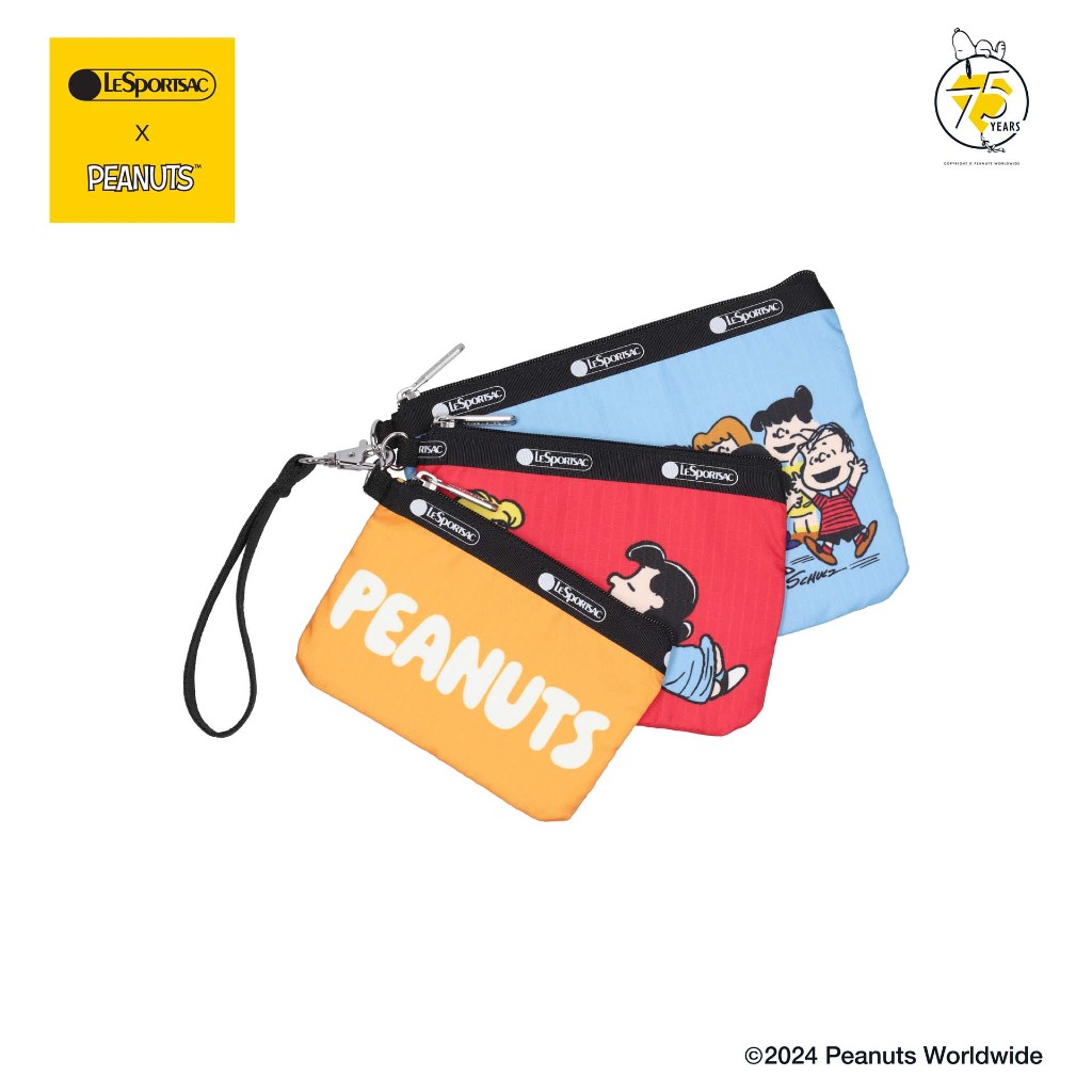 Lesportsac Wristlet Pouch set Bag กระเป๋าถือใบเล็ก กระเป๋าเซ็ท กระเป๋าครัทช์ Style 3455 Lesportsac x Peanuts