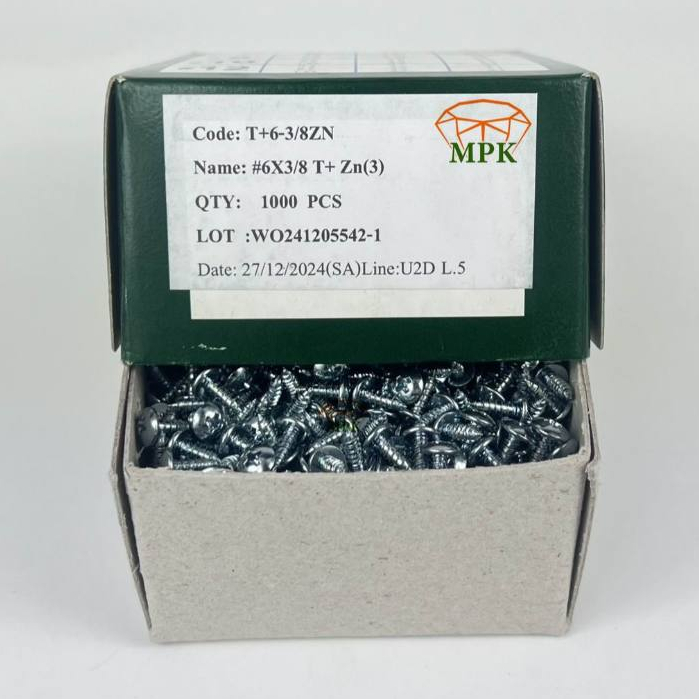 *STAR*สกรูเกลียวปล่อยหัวร่มแฉก ชุบขาว TH#6×3/8 บรรจุกล่องละ1,000ตัว