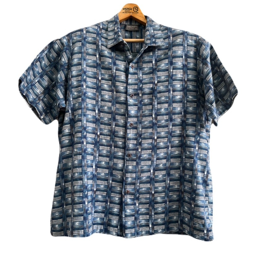 เสื้อฮาวาย อก49 ไหล่19 ยาว30 แบรนด์ Triumph 100%Linen (Z49) มือสอง