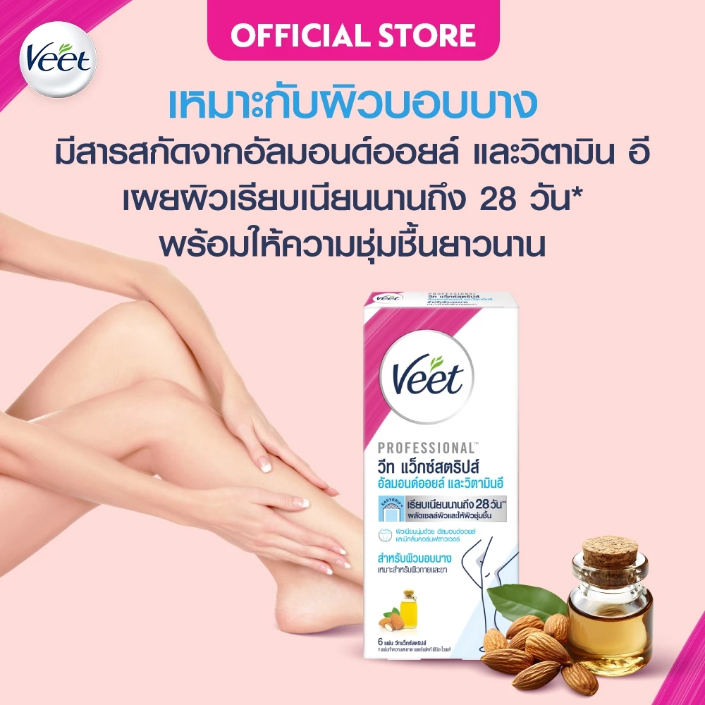 Veet วีท แว็กซ์ แผ่นแว็กซ์กำจัดขน Wax strips Shea สูตรอัลมอนด์ ออยด์และวิตามินอี ผิวบอบบาง 1 กล่อง (เลือกจำนวนด้านใน) thumbnail 7