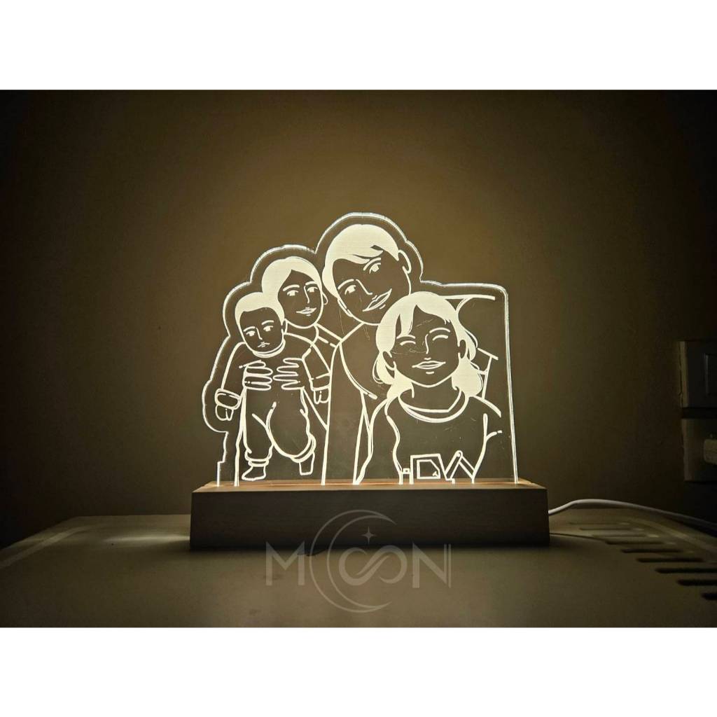 ของขวัญ โคมไฟอะคริลิคแกะสลักลาย – ฐานไม้พร้อมไฟ LED
