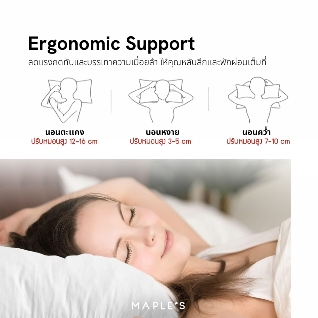 MAPLE'S หมอนหนุนซิป-บอดี้ซิป ขนห่านเทียม Microgel ลดปวดคอบ่าไหล่ กันไรฝุ่น ลดภูมิเเพ้ ไมโครเจล - รูปที่ 5