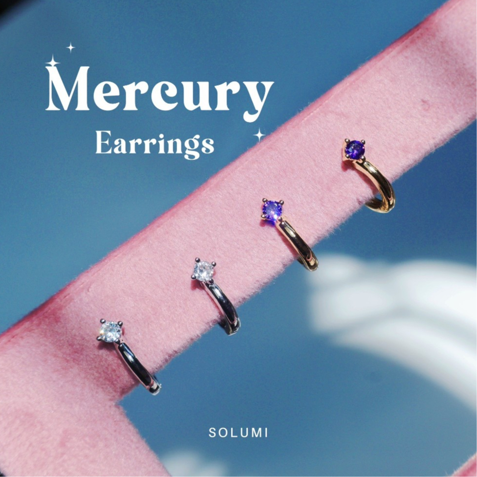 ต่างหูห่วงมินิมอล ประดับเพชร สุดน่ารัก SOLUMI Mercury earrings ต่างหู Nickel free